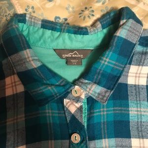 EDDIE BAUER- blue & white flannel shirt